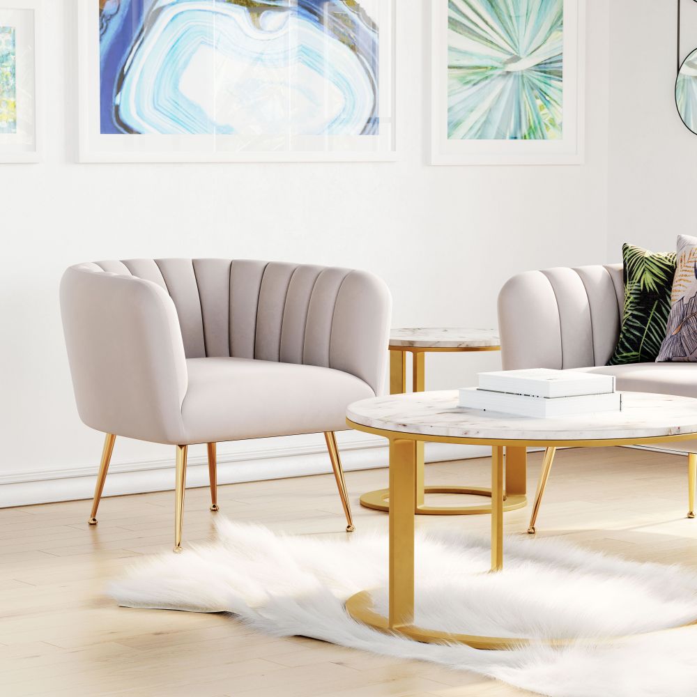 beige fabric accent chair