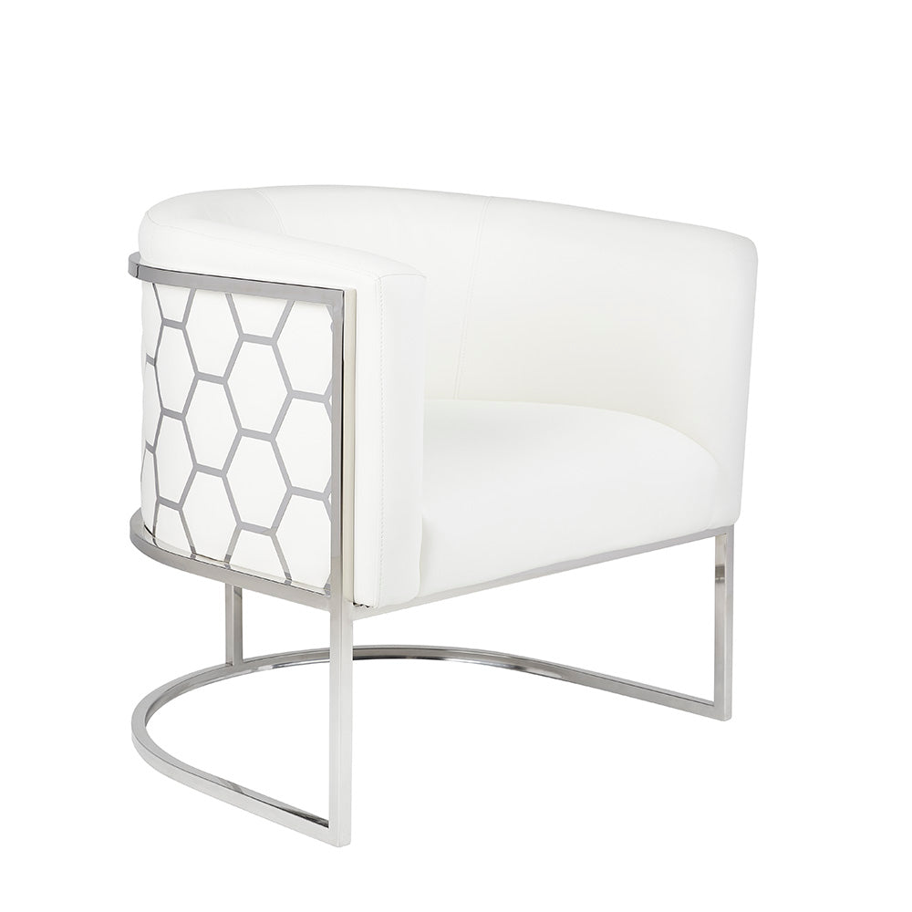 white fabric accent chair