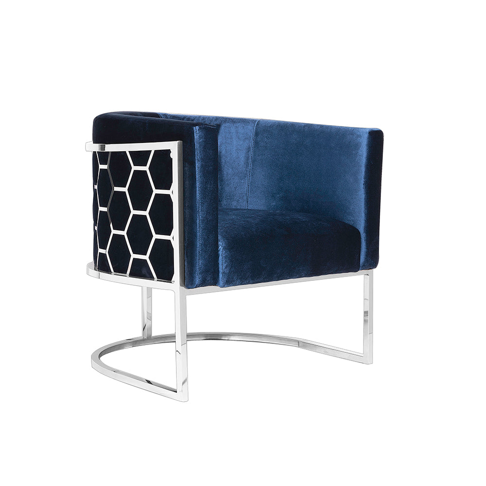 blue fabric accent chair