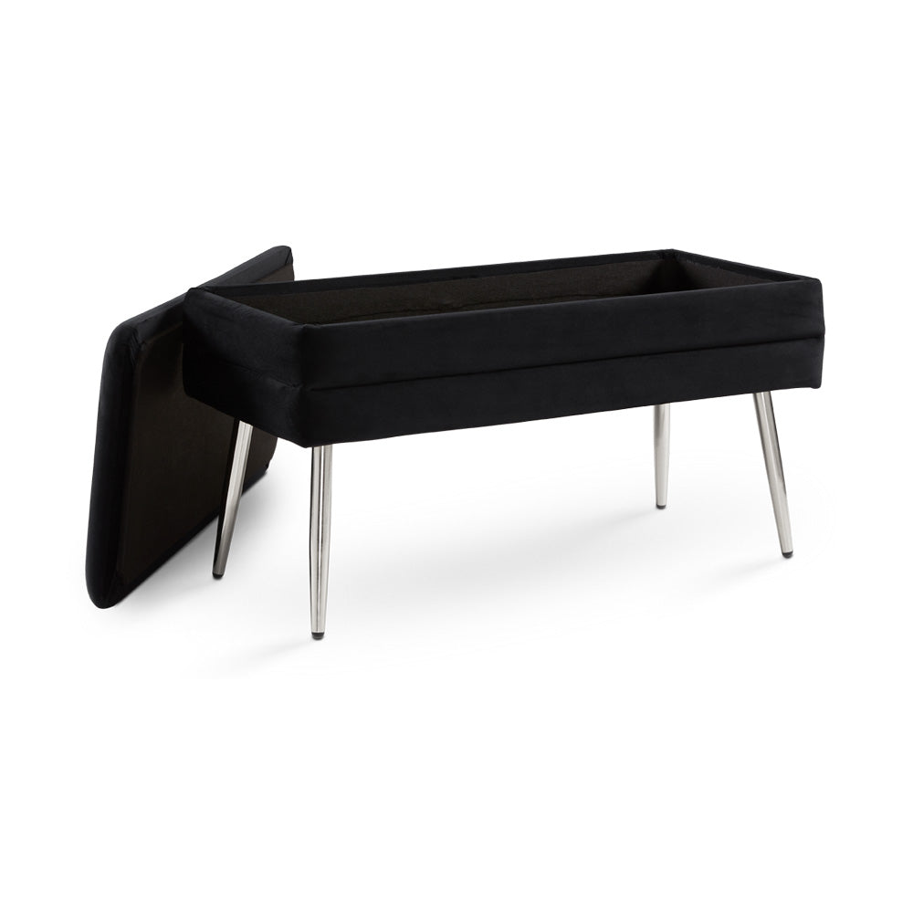 black fabric storage bench