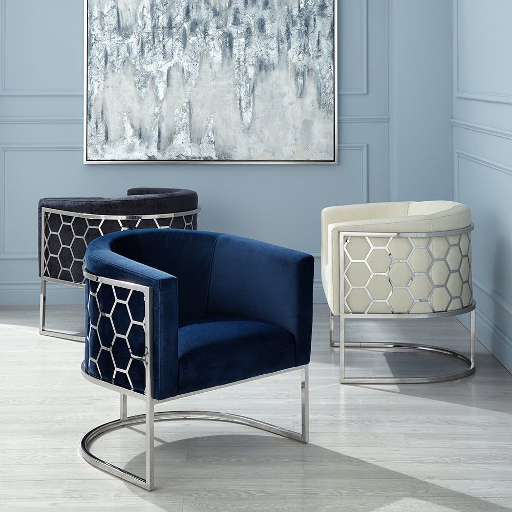 silver fabric accent chair