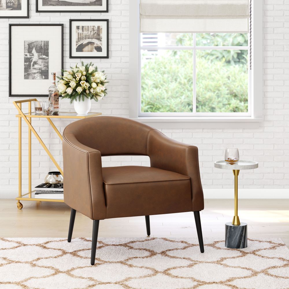 brown leather accent chair