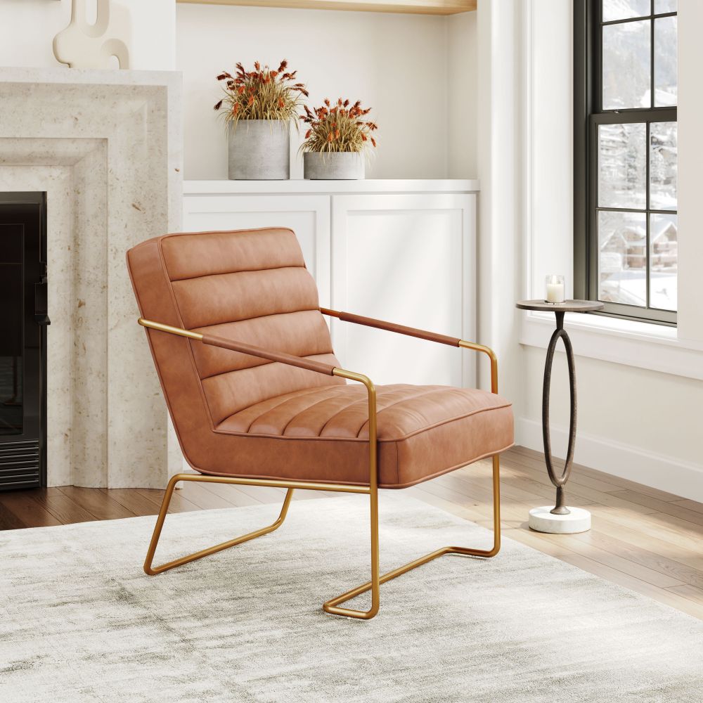 brown leather accent chair