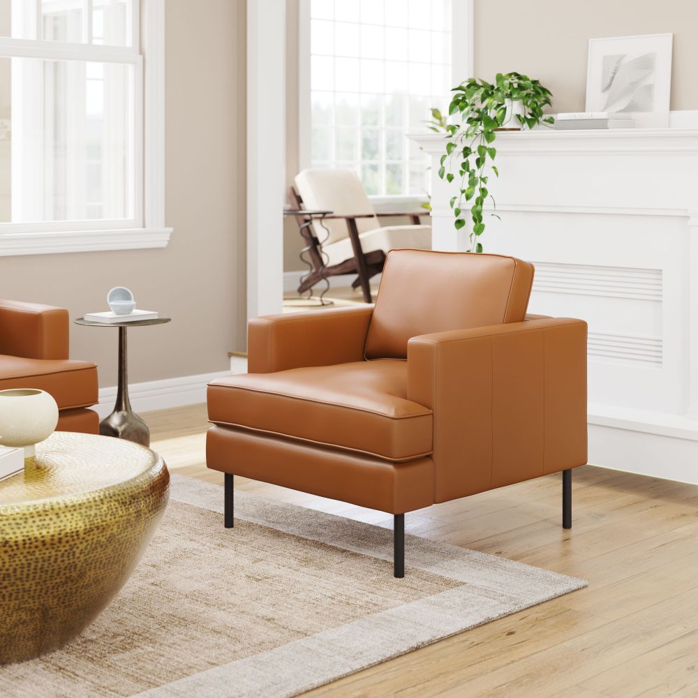 brown leather accent chair