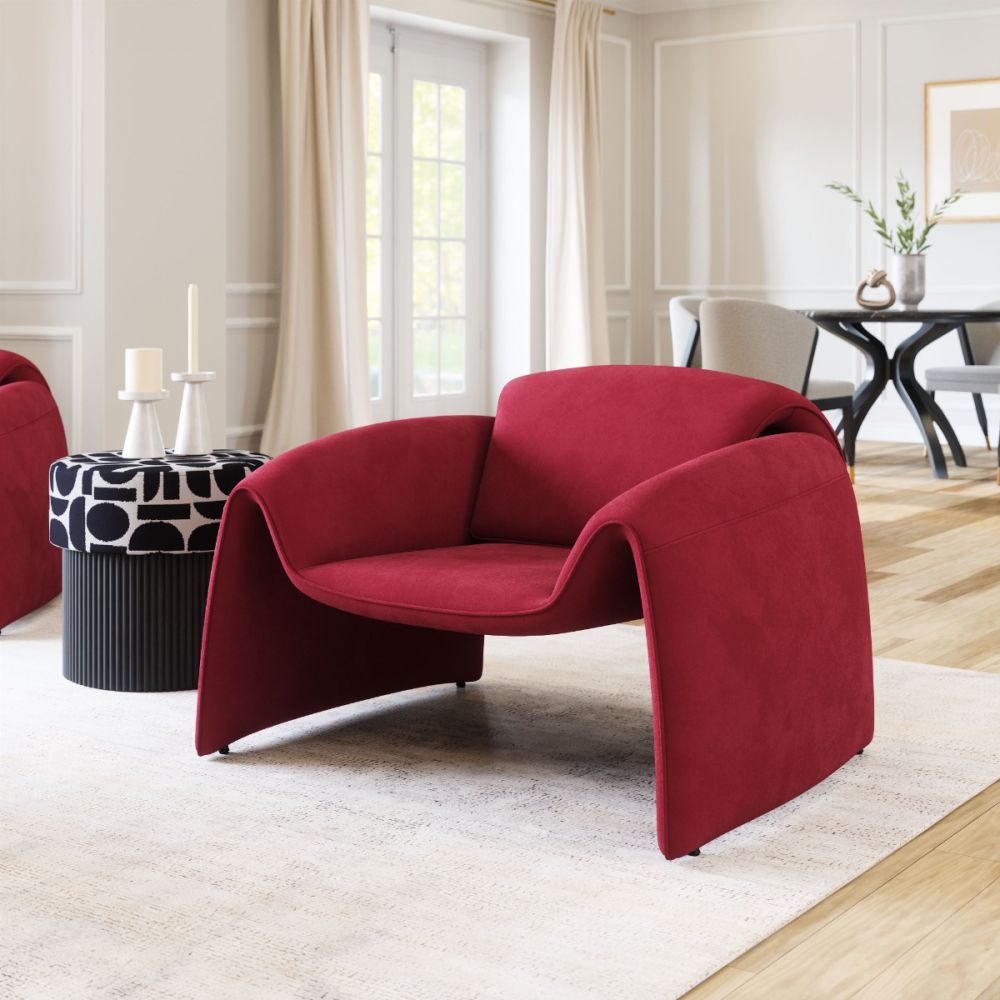 red fabric accent chair