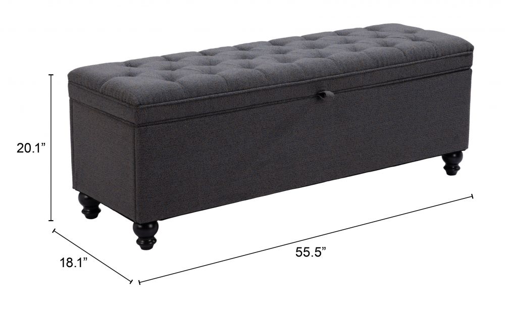 grey fabric storage bench