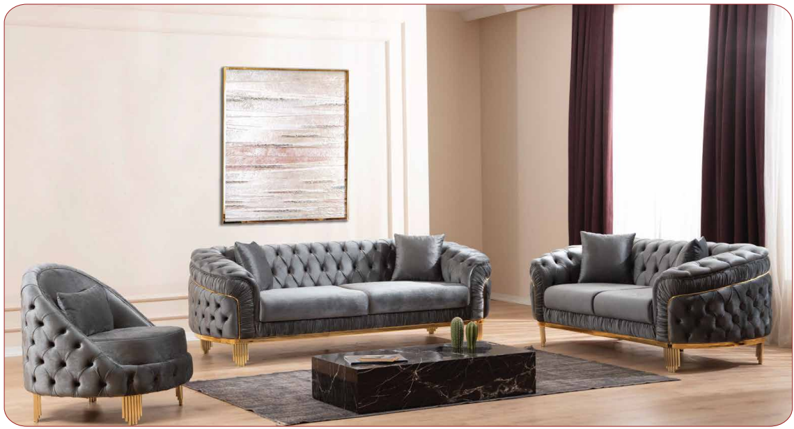 grey fabric sofa set