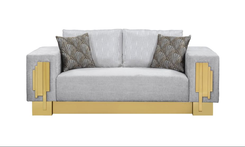 grey fabric love seat