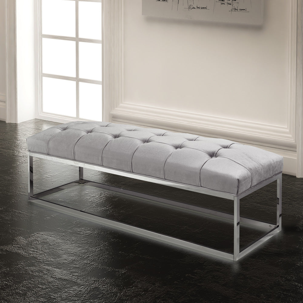 light grey fabric bench