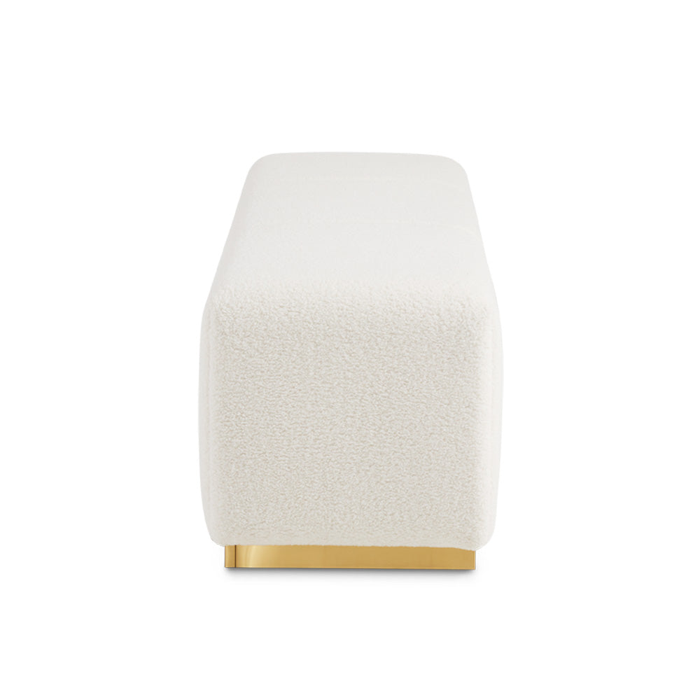 white boucle fabric bench