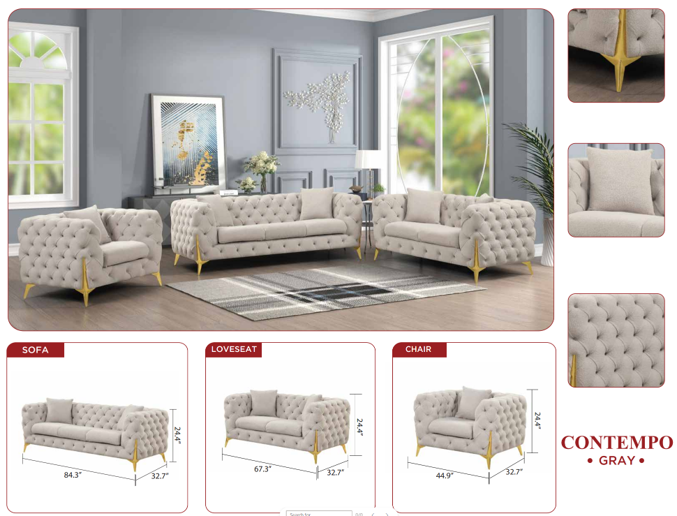 grey fabric sofa set