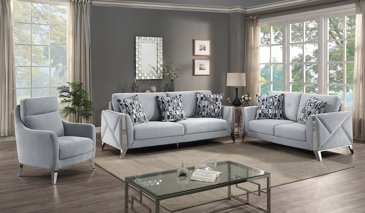 silver fabric sofa set