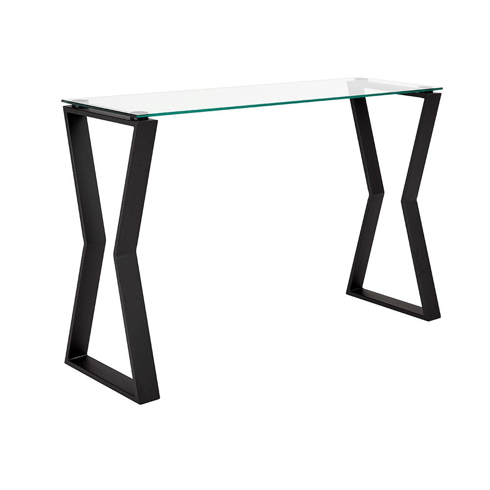 black glass console table