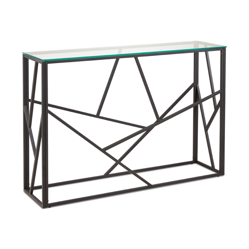 black glass console table