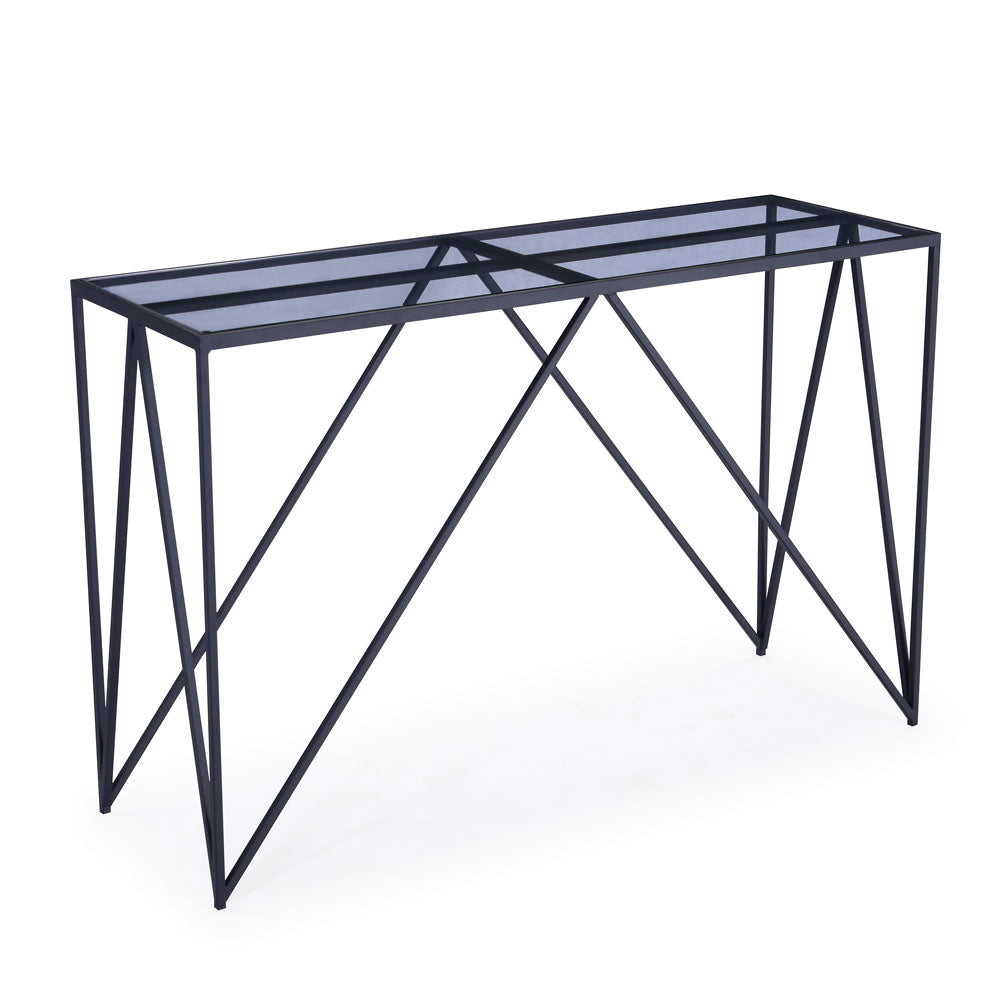 black glass console table
