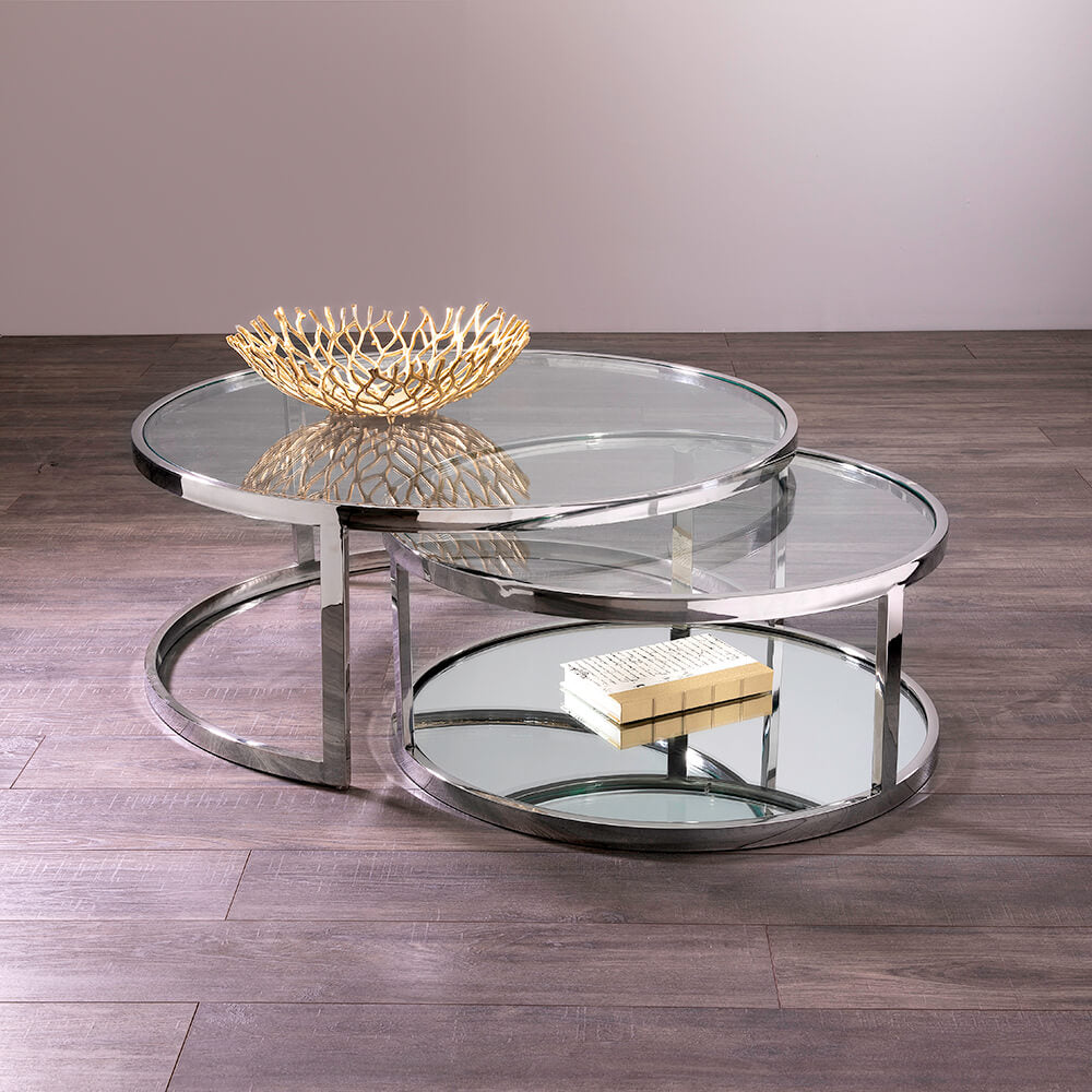 silver glass coffee table set