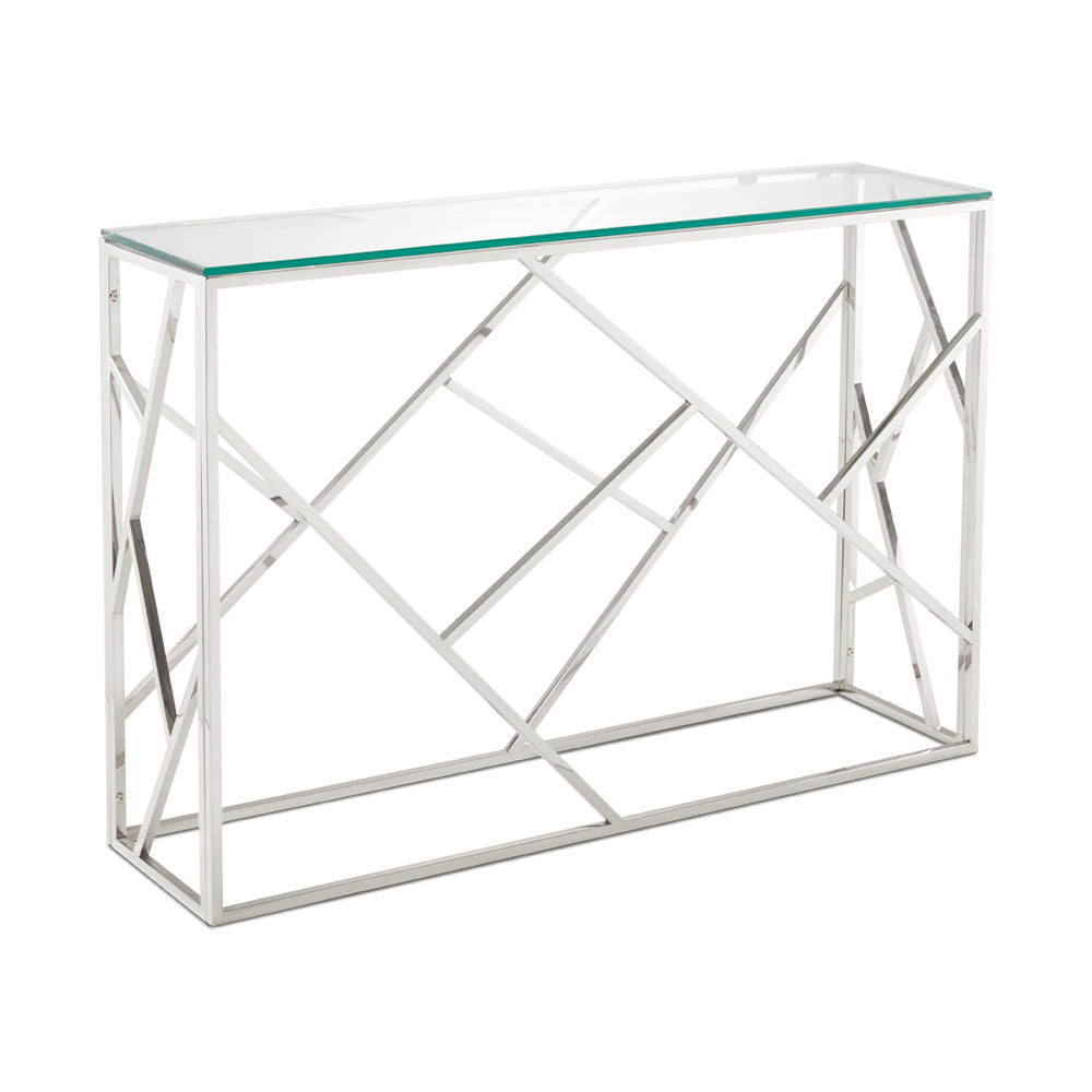 silver glass console table