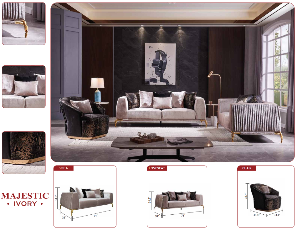 ivory fabric sofa set