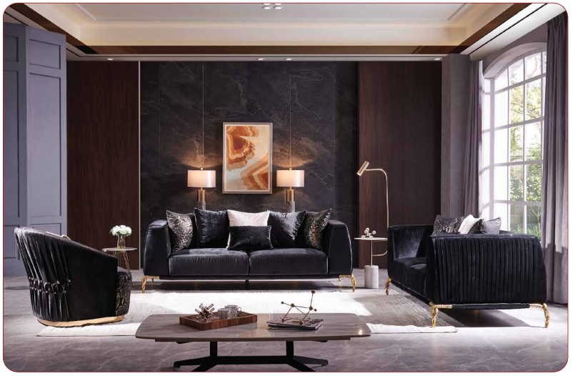 black fabric sofa set