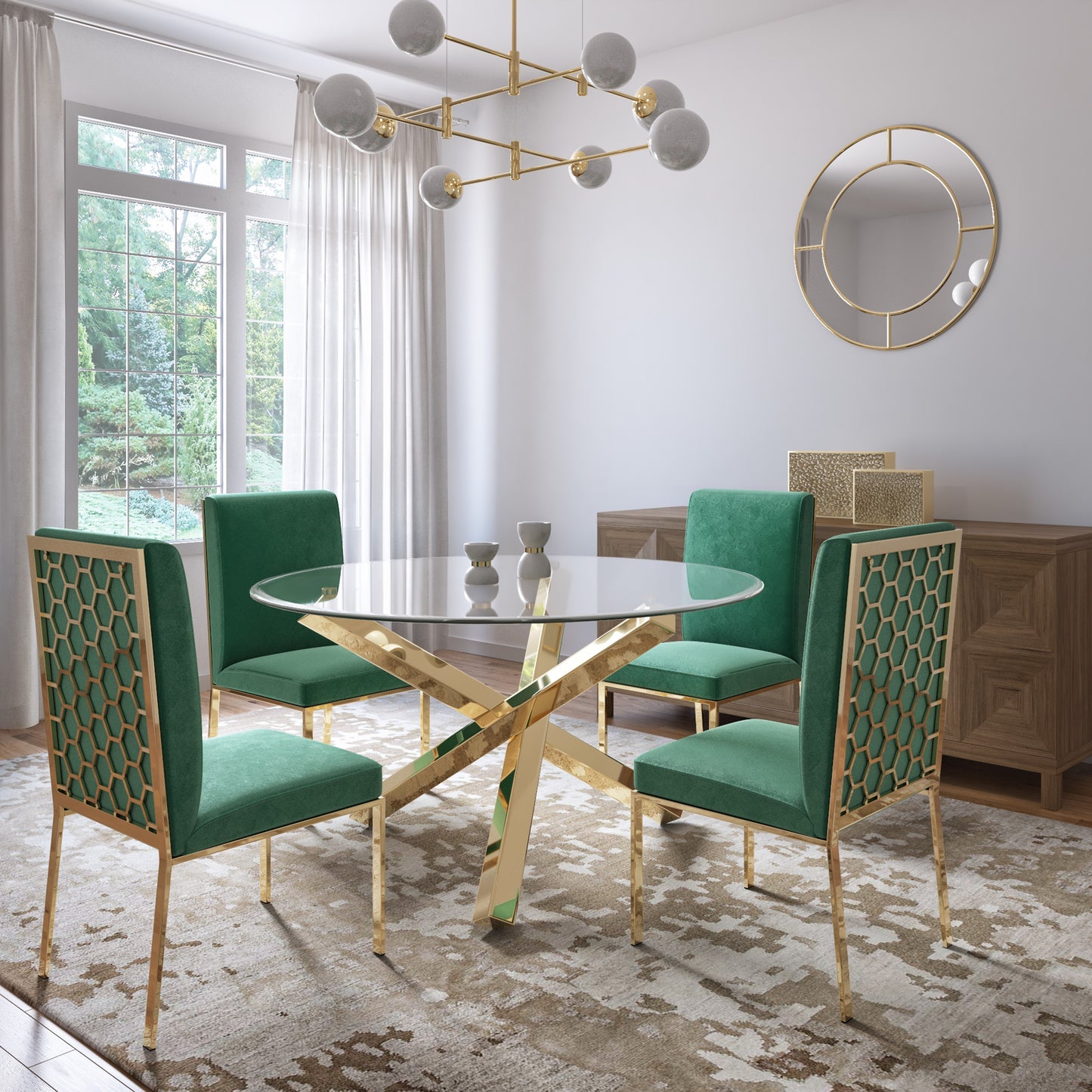 golden round wall mirror