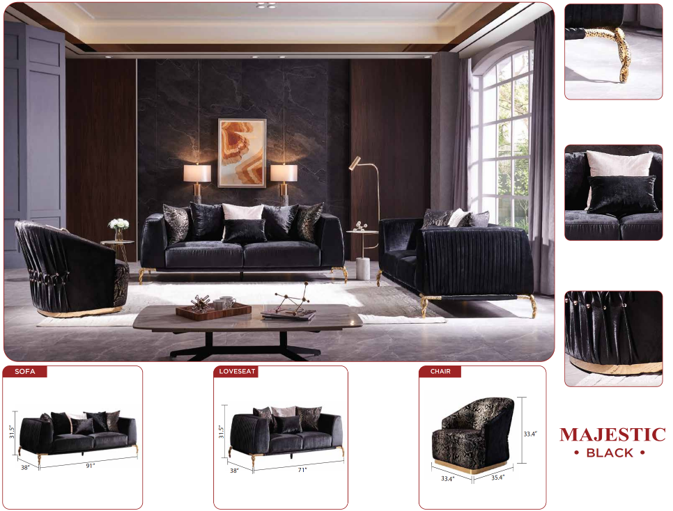 black fabric sofa set