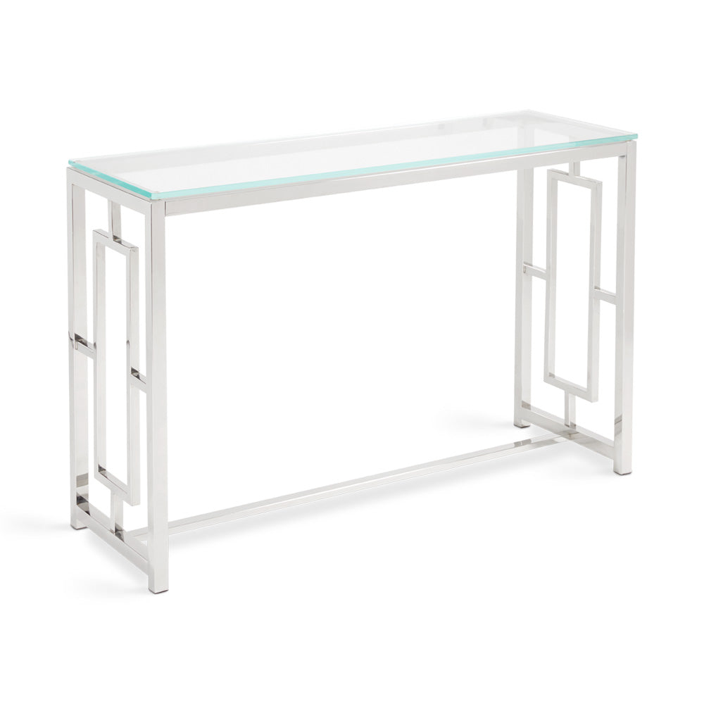 silver glass console table