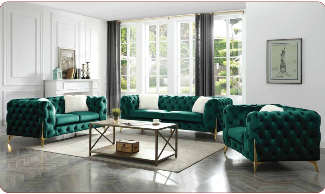 green fabric sofa set