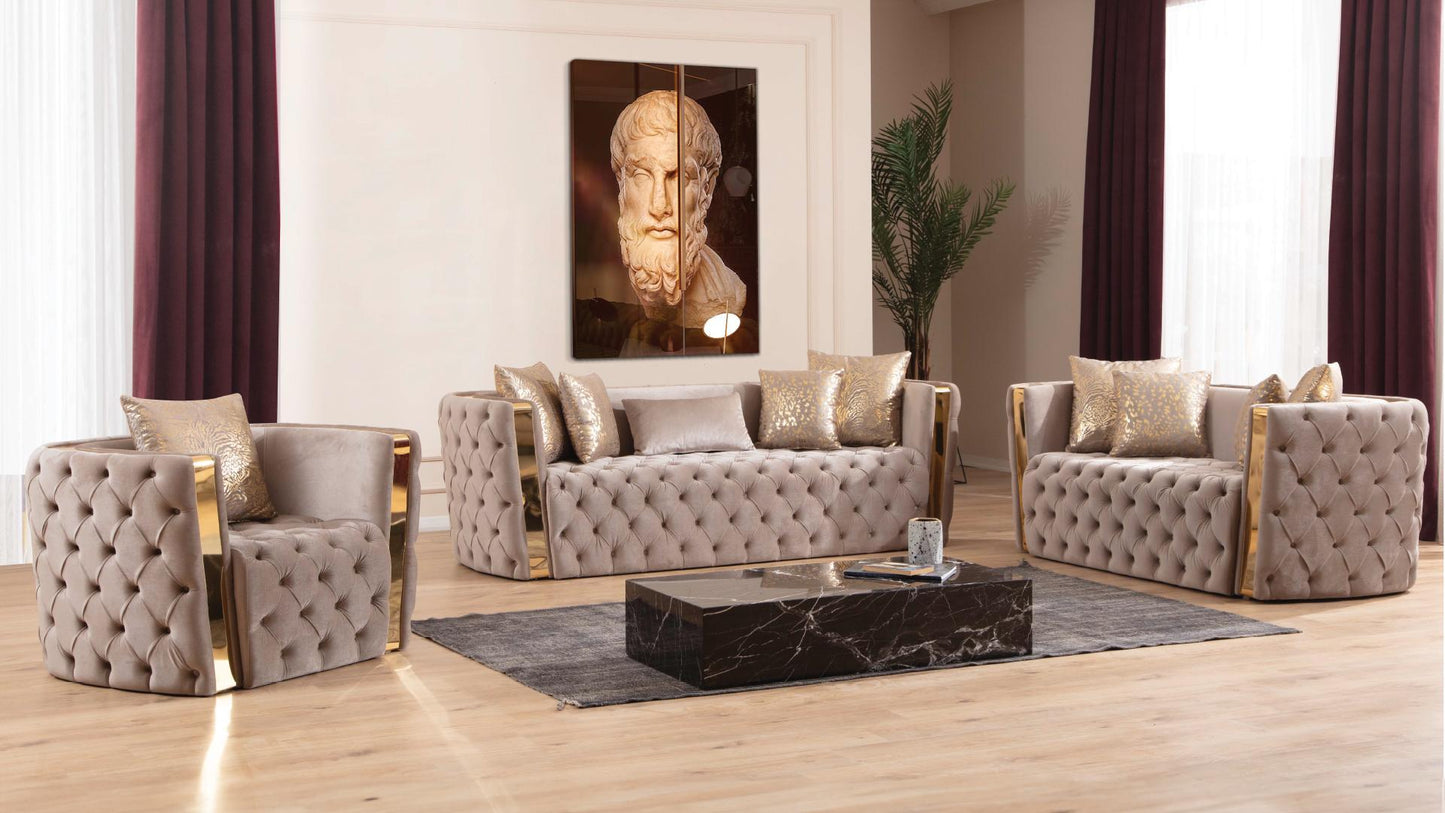 taupe velvet sofa set