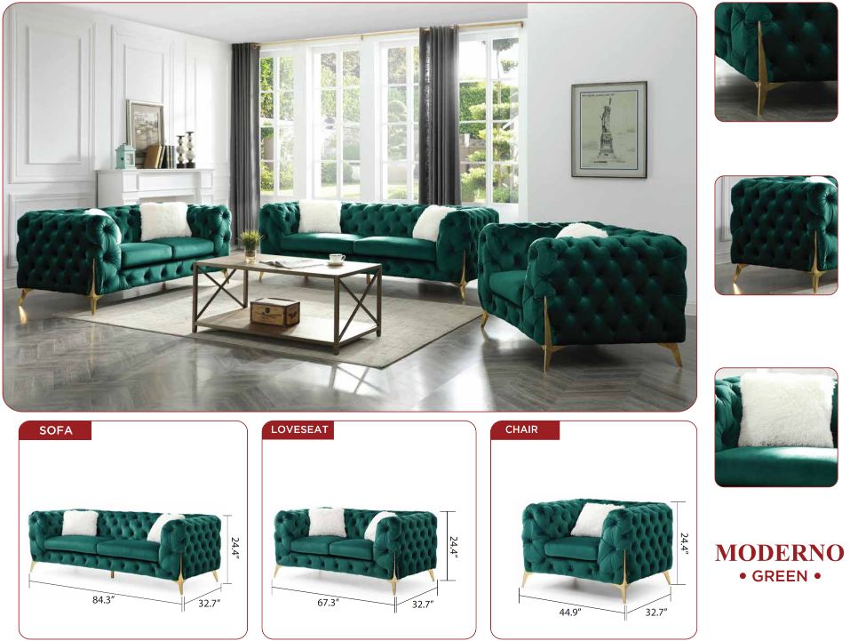 green fabric sofa set