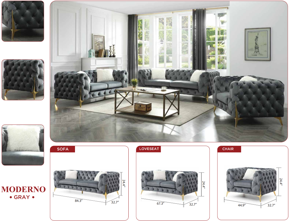 grey velvet sofa set