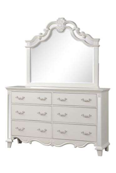 pearl white dresser and mirror