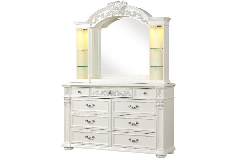 white dresser and mirror