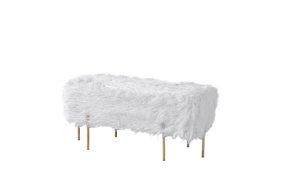 white fabric bench