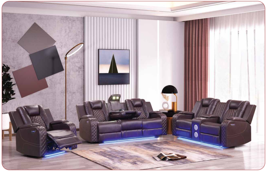 brown leather recliner sofa set