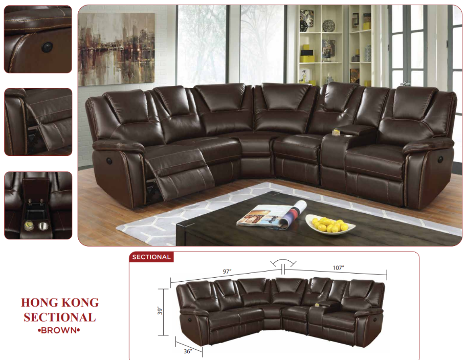 brown leather recliner sectional