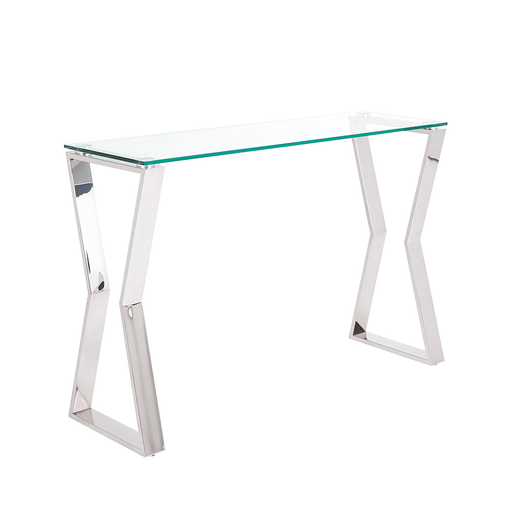 silver glass console table