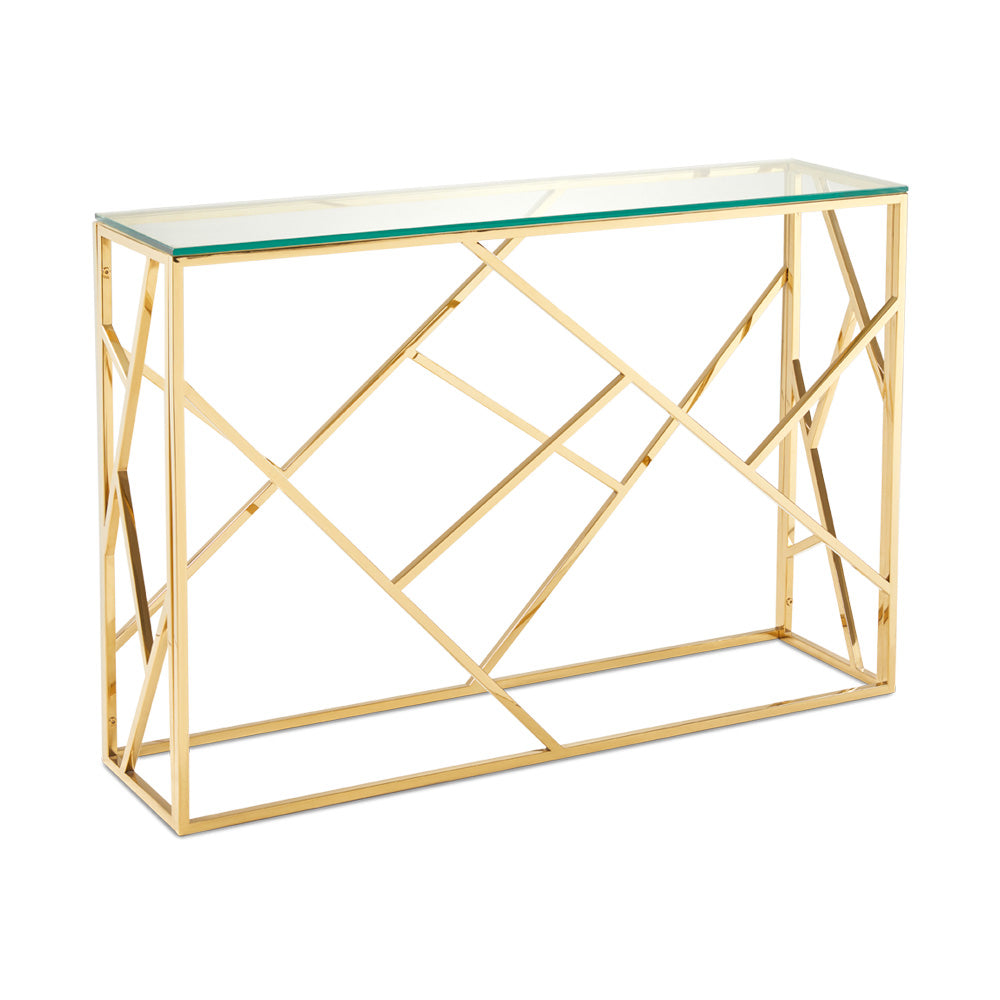 gold glass console table
