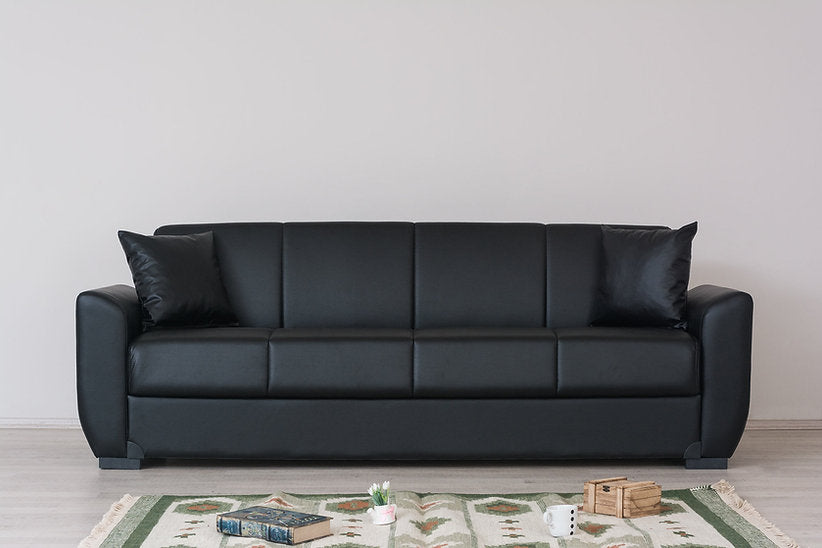black leather sofa set
