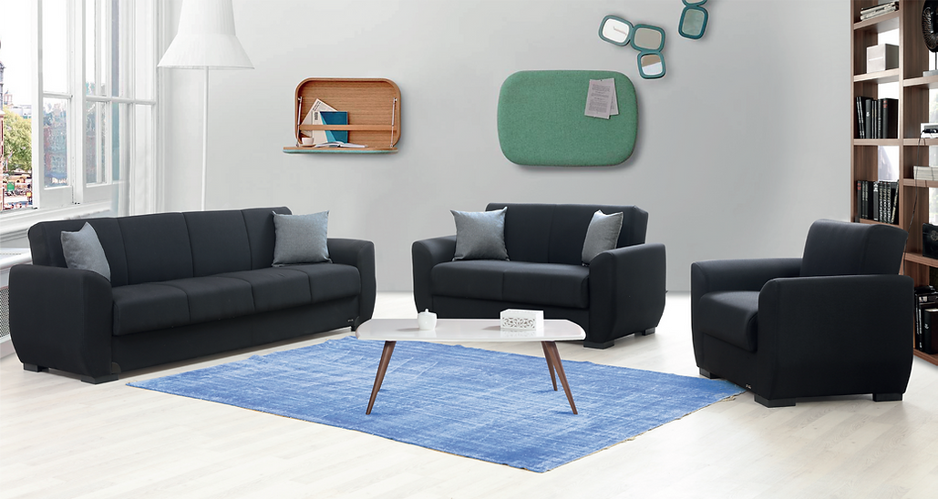 black fabric sofa set