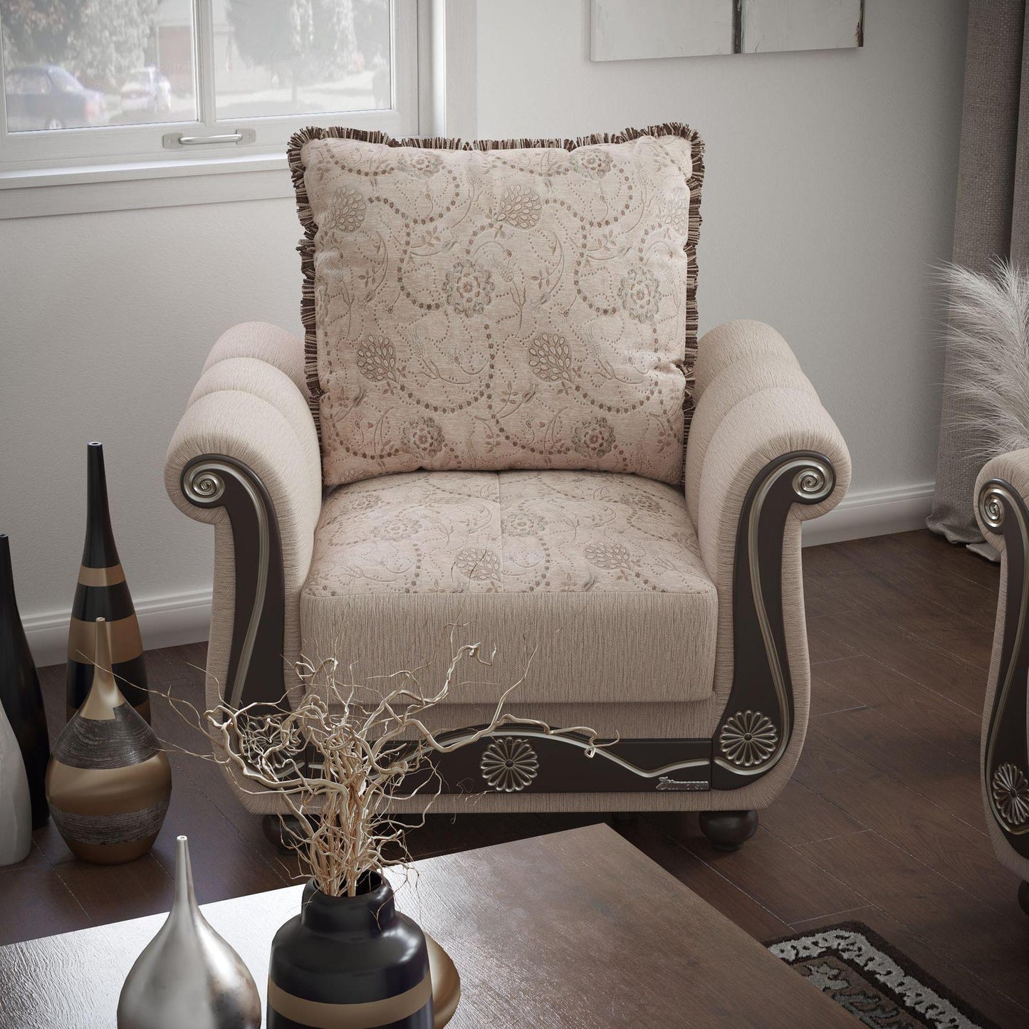 beige fabric chair