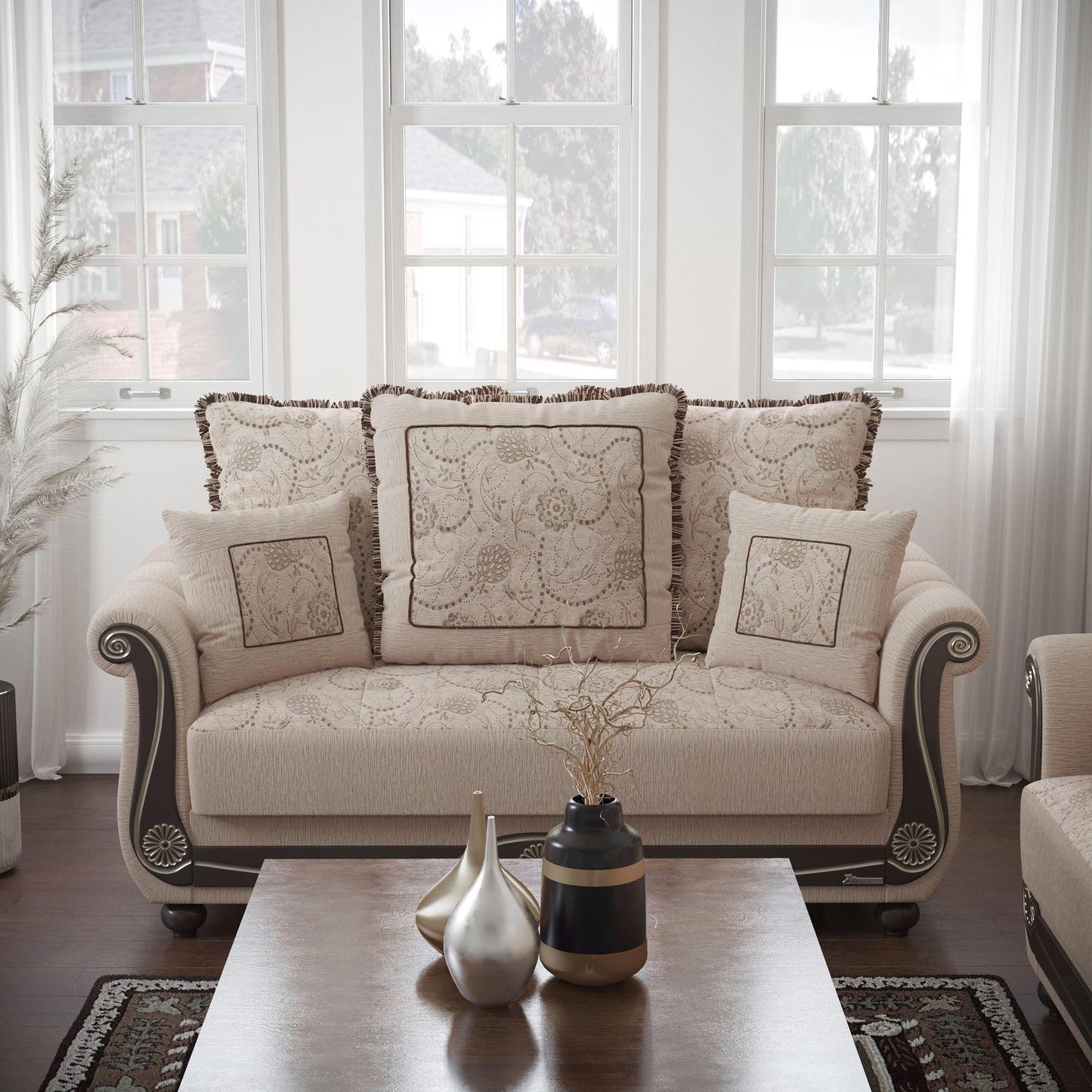 beige fabric love seat