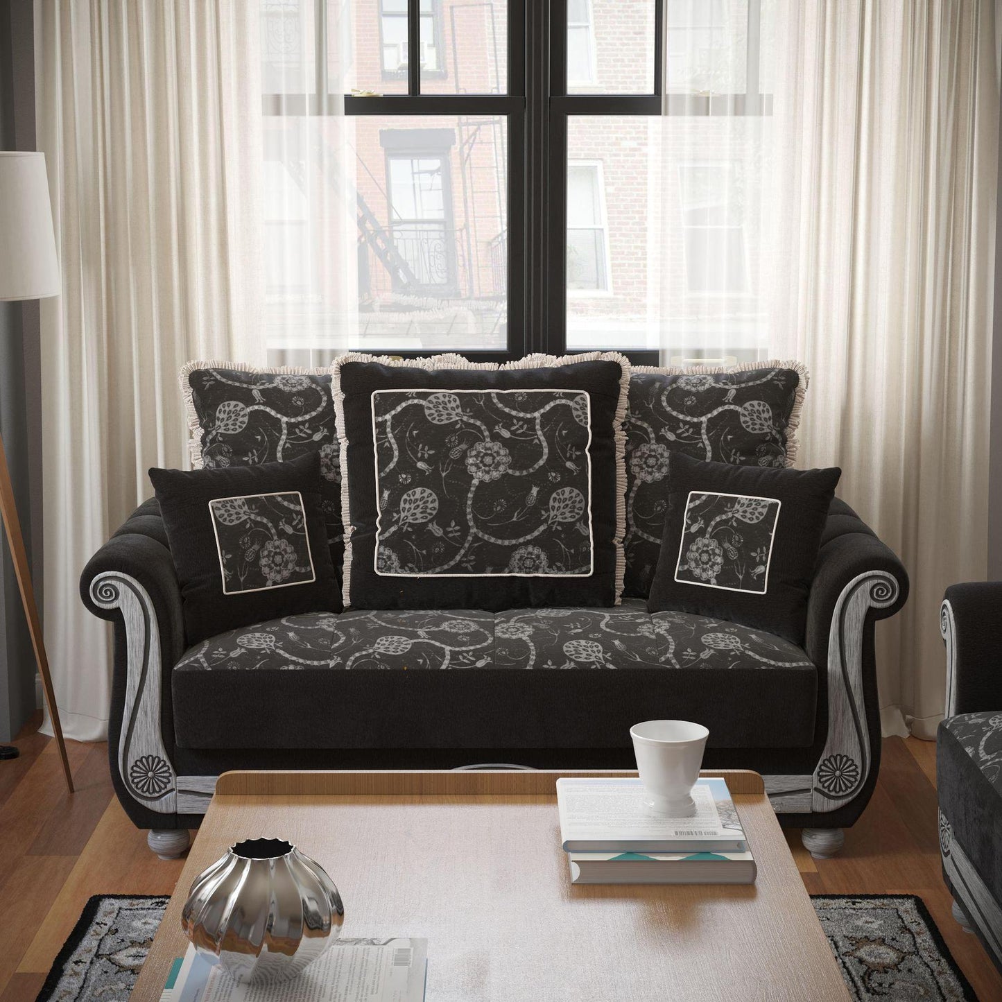 black fabric love seat