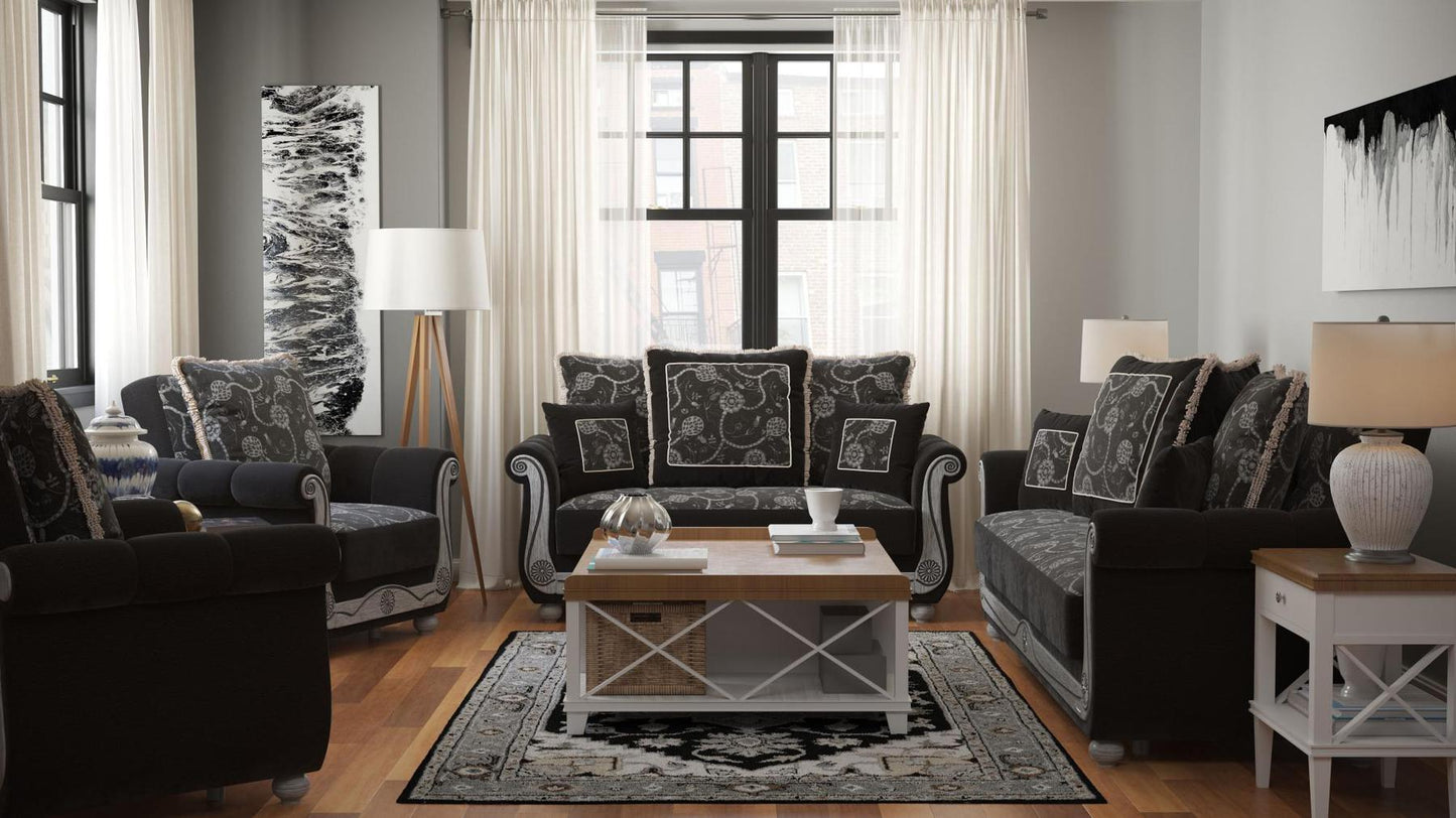 black fabric sofa set