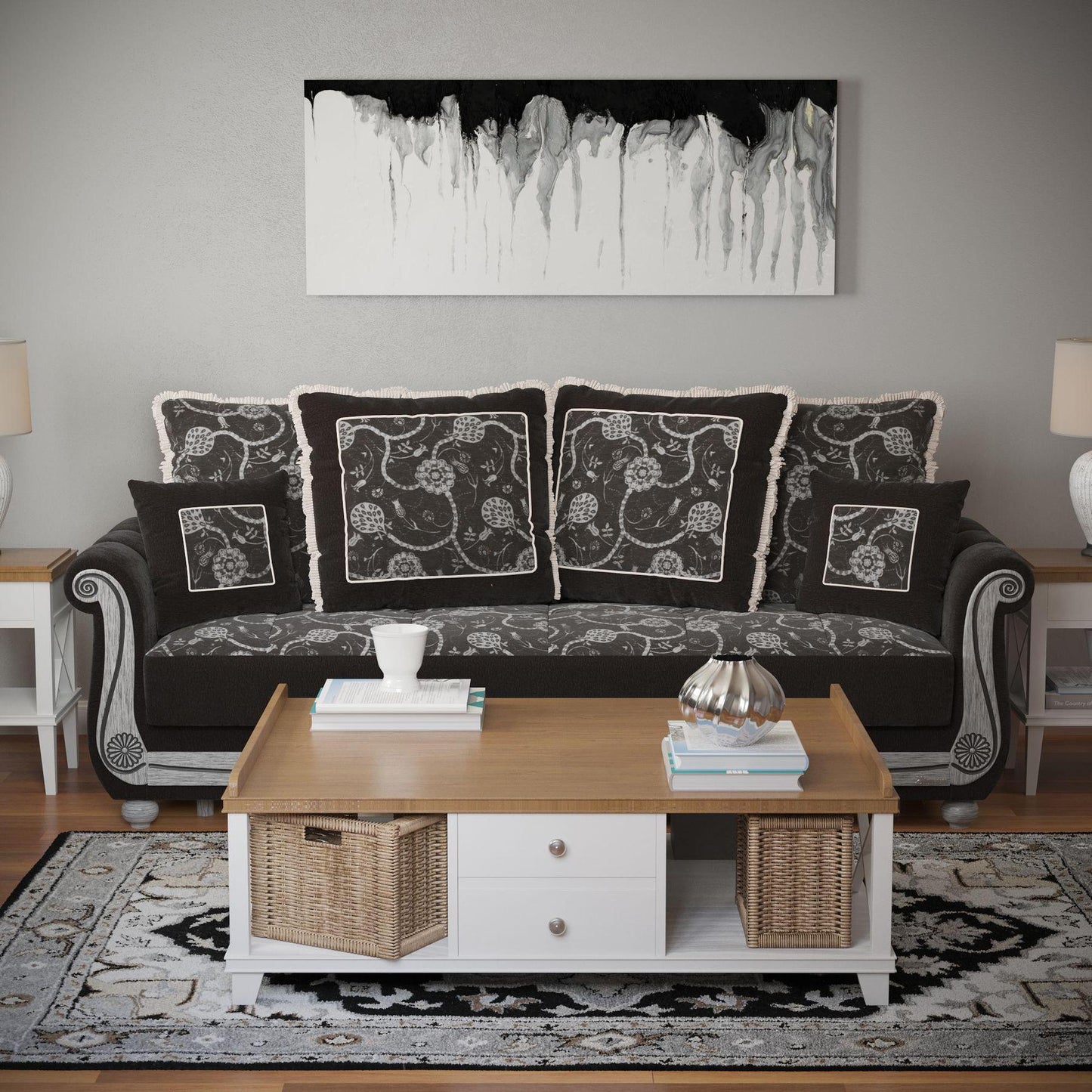 black fabric sofa