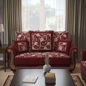 burgundy fabric love seat