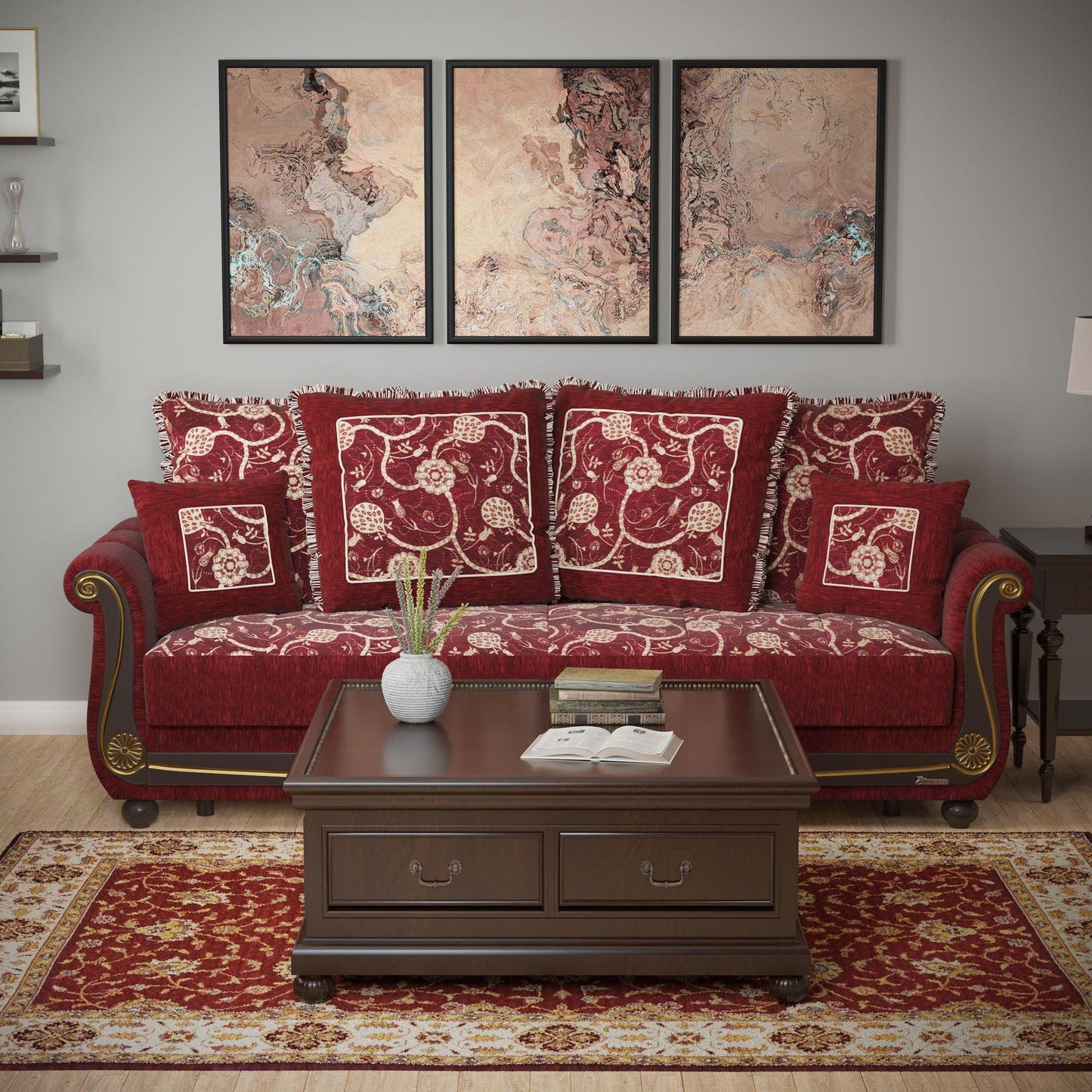 burgundy fabric sofa