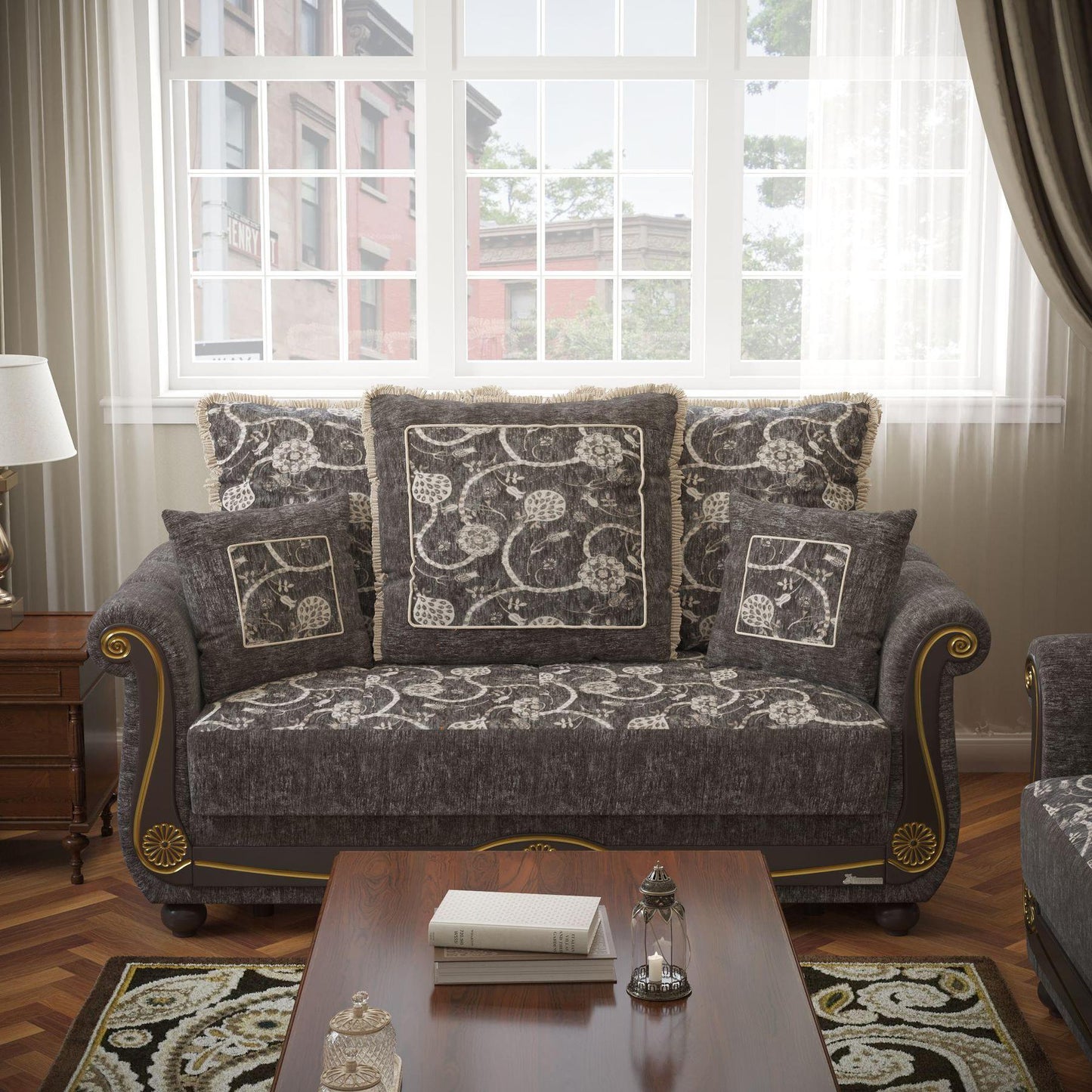 grey fabric love seat