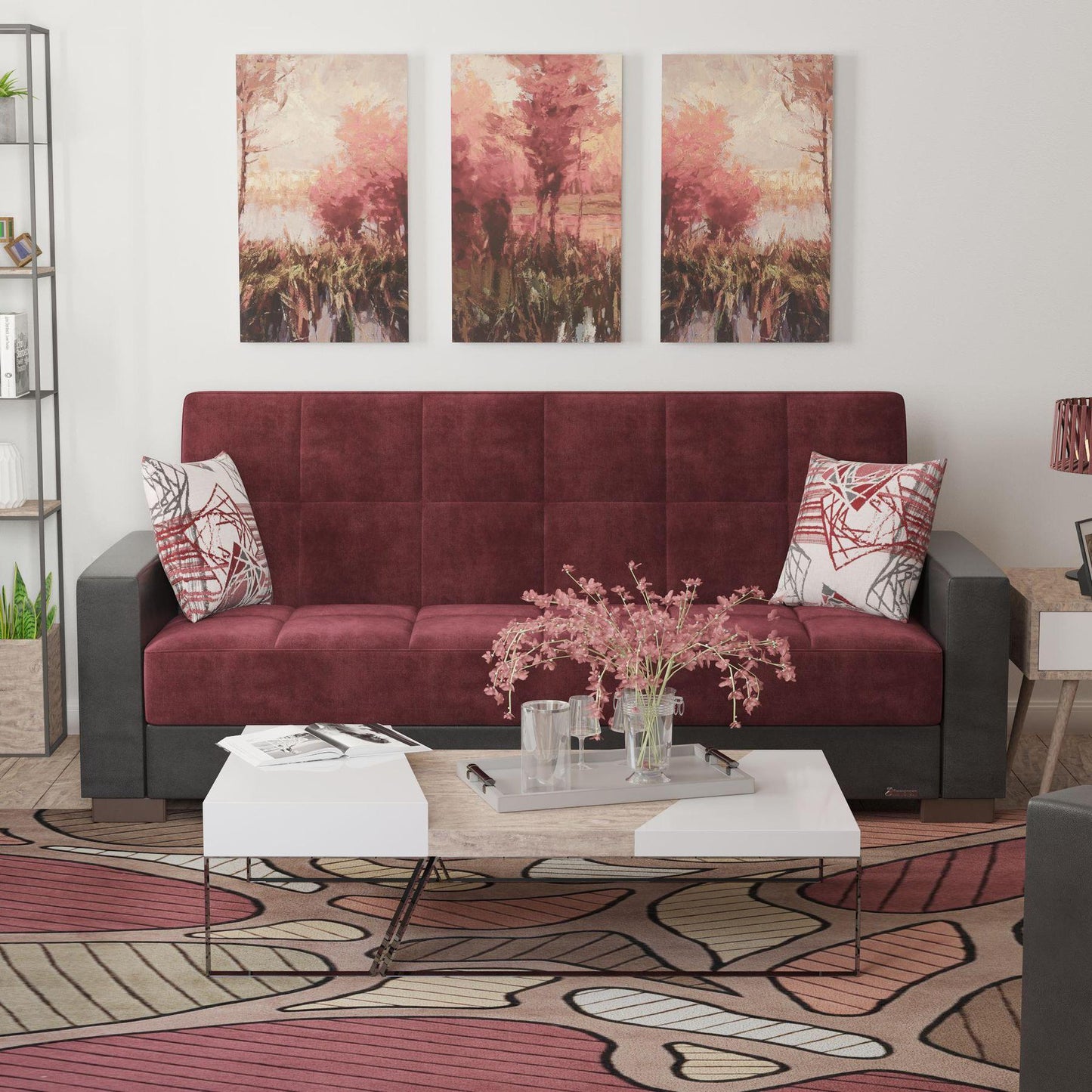 burgundy fabric sofa