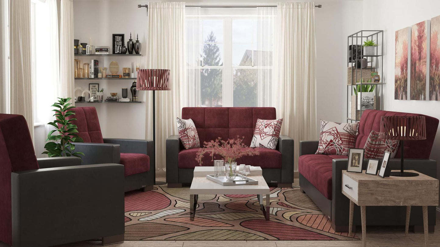 burgundy fabric sofa set