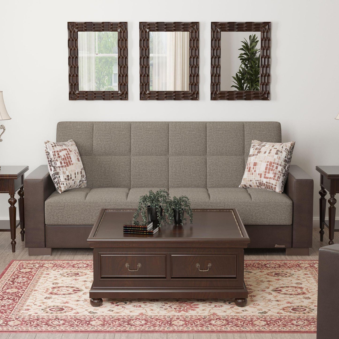 taupe fabric sofa